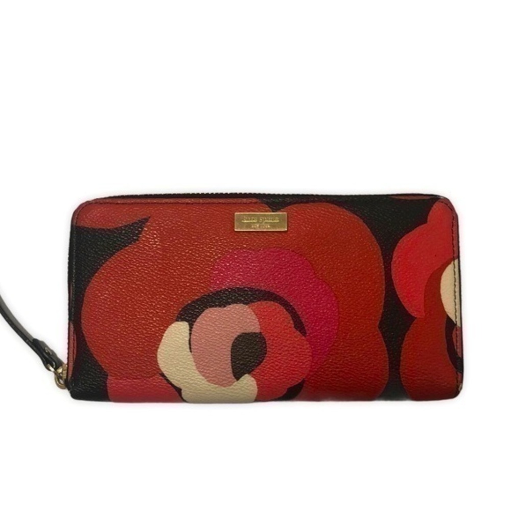 Kate spade red flower continental clutch wallet